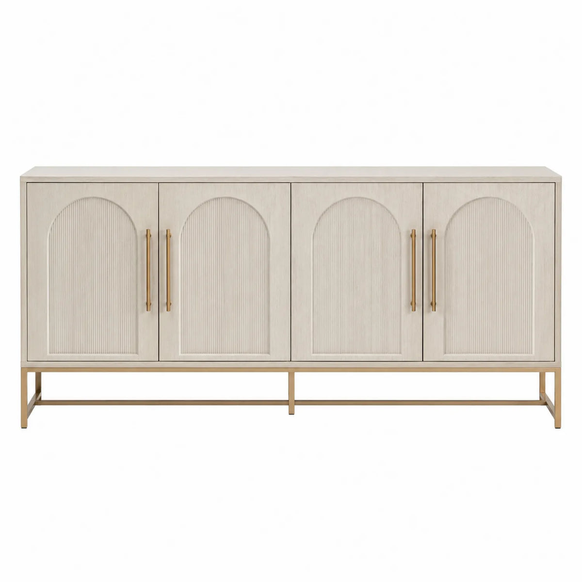 Sideboard aus MDF mit Metallgriffen in Hellgrau und Gold