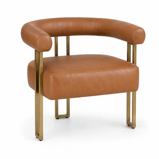 Stuhl aus Kunstleder mit Metallgestell, Braun