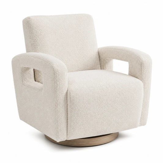 Drehbarer Sessel aus Polyester-Bouclé Weiß 75x80x85cm