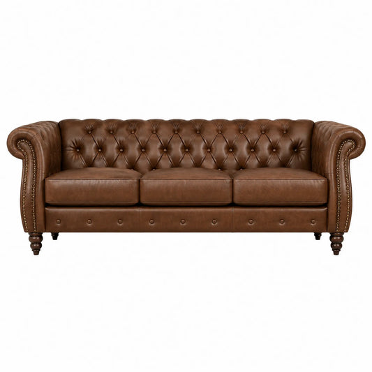 Chesterfield 3-Sitzer Sofa aus Leder Braun