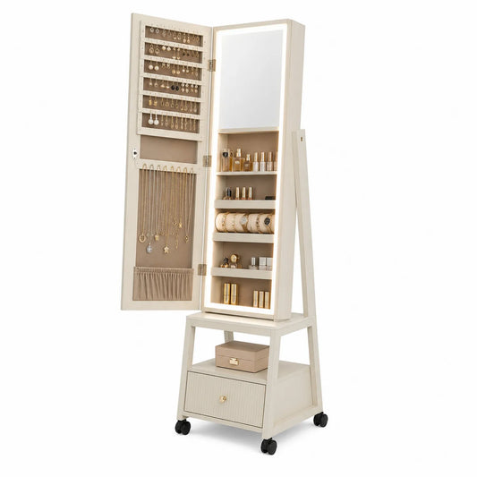 Schmuckschrank mit Spiegel aus Holz, Weiß
