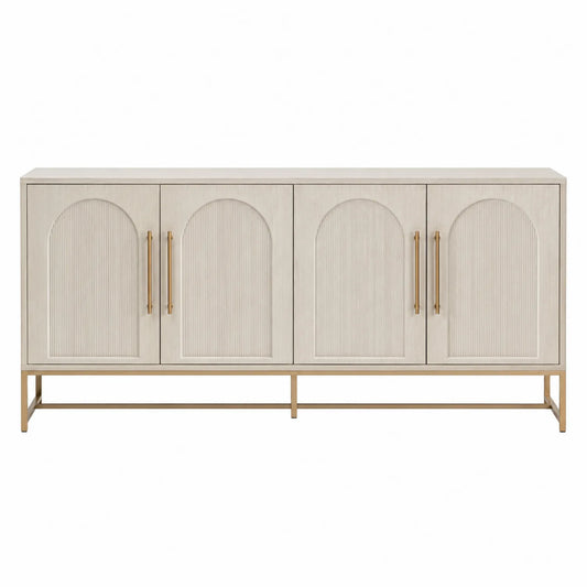 Sideboard aus MDF mit Metallgriffen in Hellgrau und Gold