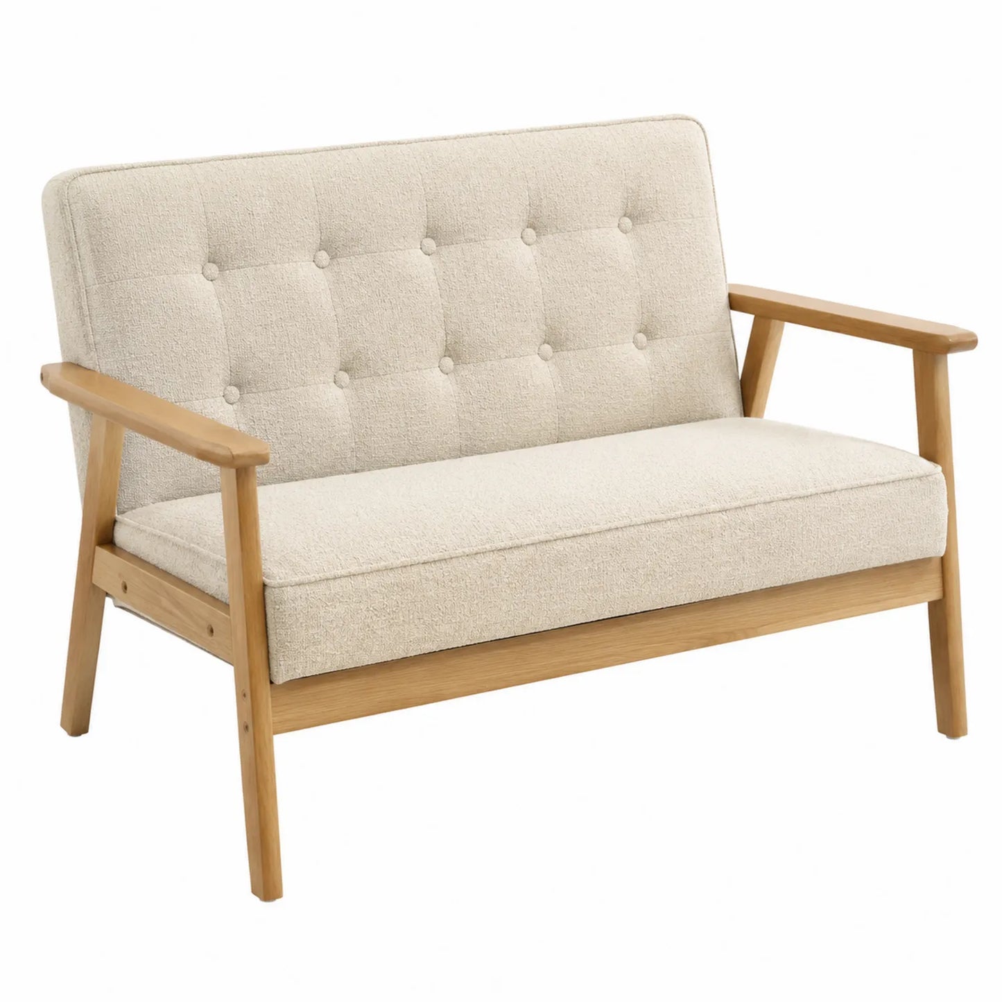 2-Sitzer Sofa Eichenholz Leinen Beige 120cm