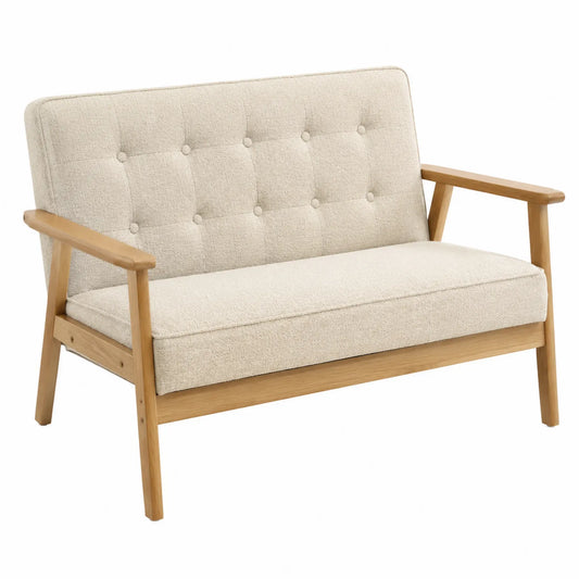 2-Sitzer Sofa Eichenholz Leinen Beige 120cm