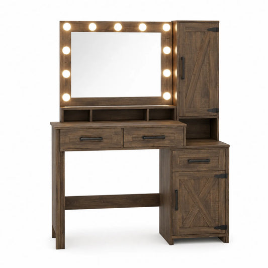 Schminktisch mit Spiegelbeleuchtung aus Holz Braun