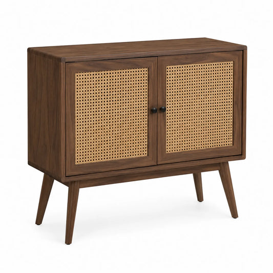 Sideboard mit Rattangeflecht Türen aus Holz Braun 80x40x78 cm
