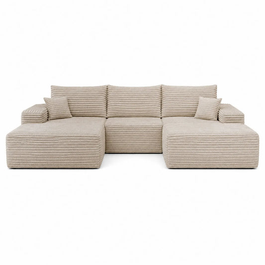 Ecksofa Set aus Stoff mit Kissen Beige 280x150x75 cm