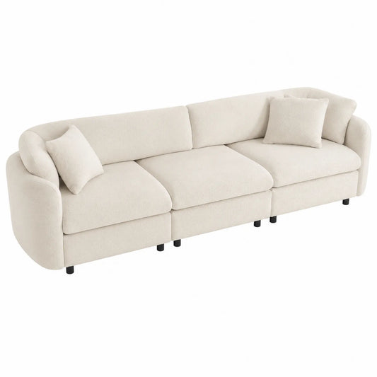 3-Sitzer Sofa Stoff Creme mit Holz- und Metallgestell