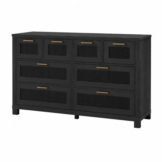Schubladenschrank Massivholz 8 Schubladen Schwarz