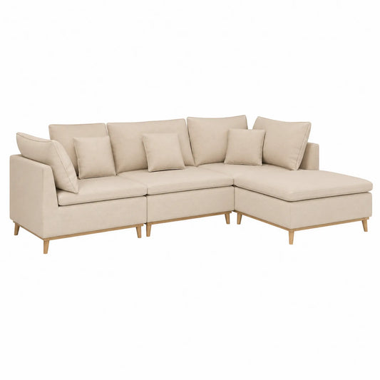 Ecksofa Set Stoff Beige Holz 276x210cm