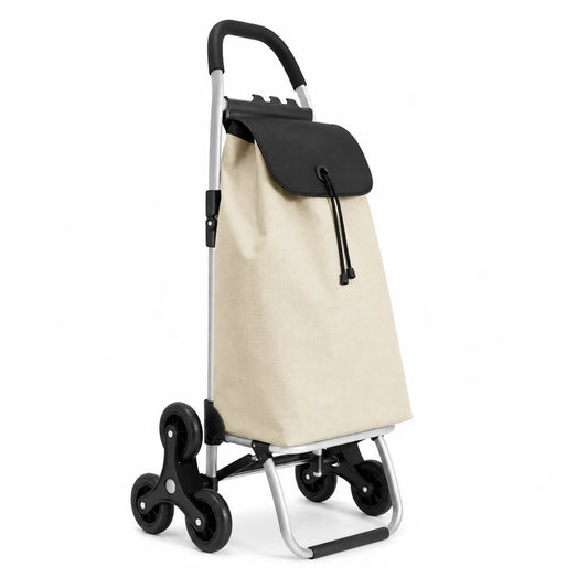 Einkaufsroller Aluminiumrahmen Leinensack Beige/Schwarz 95cm